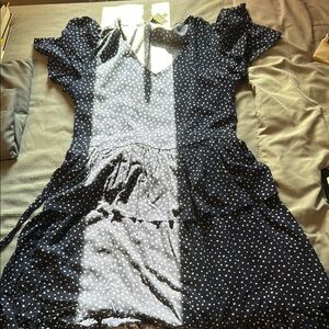 Bobeau Navy and White Polka Dot Top